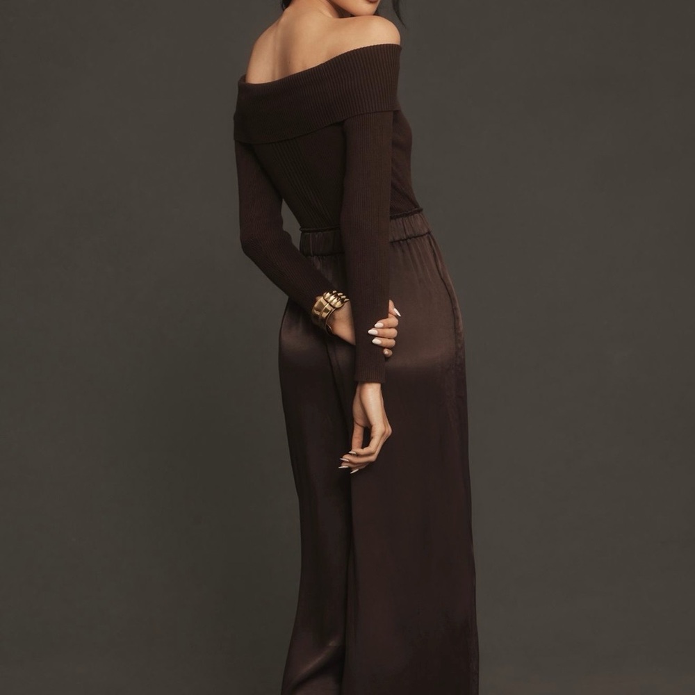Anthropologie Chocolate Off-Shoulder Jumpsuit - Picture 3 of 3